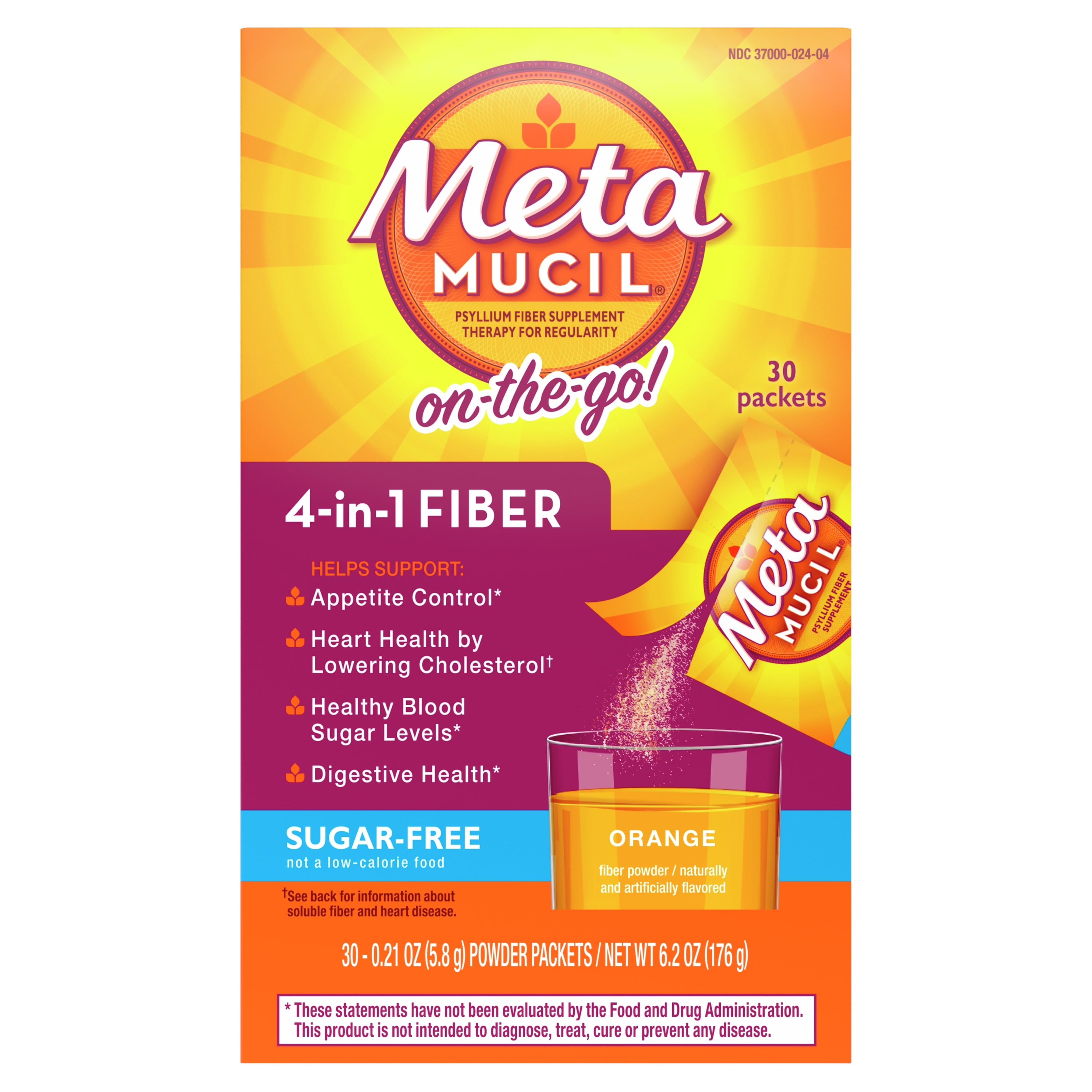Metamucil Psyllium SugarFree Fiber Supplement Powder Packets, 30 ct