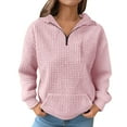 thumbnail image 3 of Womens 1/4 Zip Waffle Knit Sweatshirt Casual Loose Long Sleeve V Neck Half Zip Pullover Tops Fall Trendy Outfits, 3 of 5