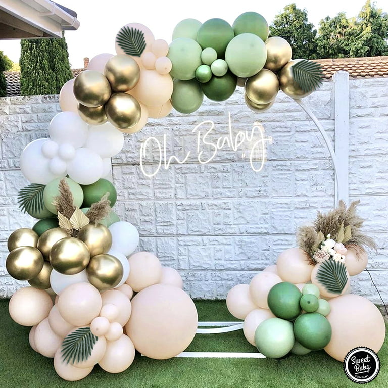 141 PCS Sage Green Balloon Garland Arch Kit - Olive, Peach, White, Gold,  Leaves