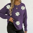 thumbnail image 5 of NTACZA Purple Women's Sweaters Floral Oversized Crewneck Sweaters Cozy Long Sleeve Pullover Knit Shirt Womens Jumpers XL, 5 of 6