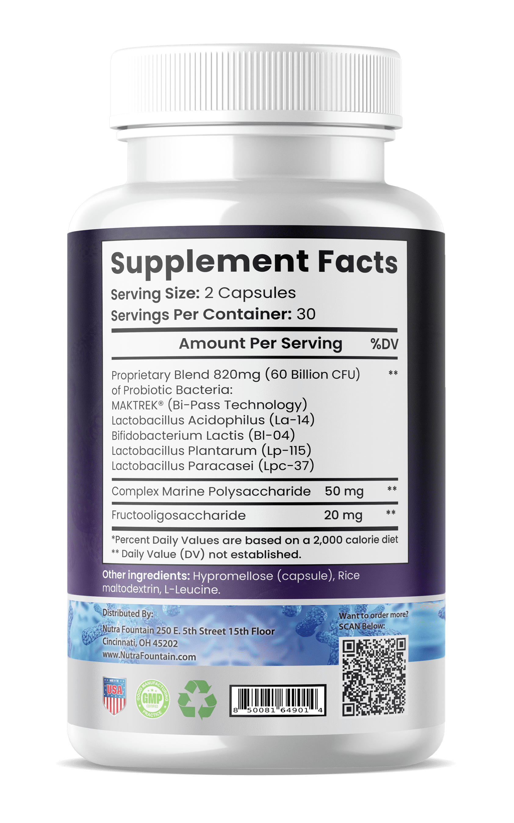 Probiotic 60 Billion CFU - MAKTREK B-Pass Technology with Prebiotics - 6- Capsules