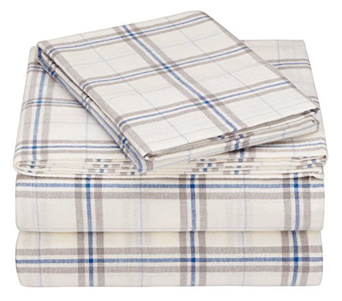 Twin Cream Pinzon 160 Gram Plaid Flannel Cotton Duvet Cover Blue Stripe Plaid