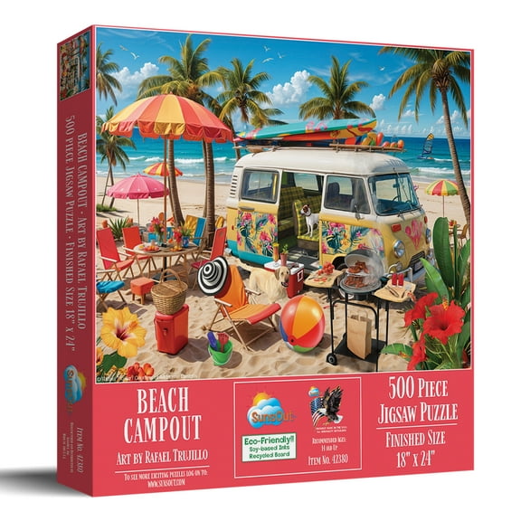 SUNSOUT INC - Beach Campout - 500 pc Jigsaw Puzzle by Artist: Rafael Trujillo - Finished Size 18" x 24" - MPN# 42380