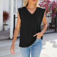 thumbnail image 5 of DuoJiaJ Womens Summer New Solid Color V Neck Cap Shoulder Sleeve Loose Sleeveless T Shirt Vest Women Ladies Tank Tops Black S, 5 of 5