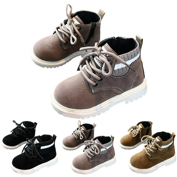 Dakaela Toddler Boys Girls Combat Boots Kids Work Winter Snow Booties Lace Up Hiking Outdoor Shoes 0-6Y