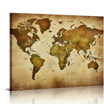 ONETECH Vintage World Map Wall Art Canvas Picture Large Antiqued Map of The World Canvas Painting Artwork Prints for Office Wall Decor Home Living Room Decorations Framed Ready to Hang