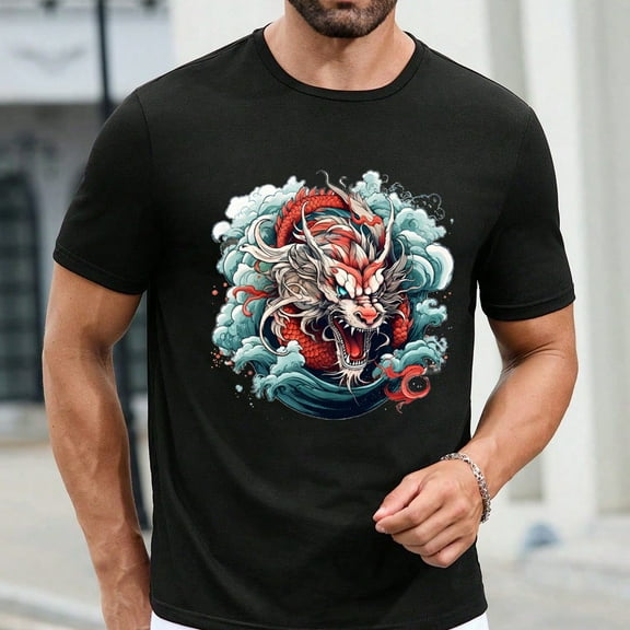 Men's Black Graphic Tee: 100% Polyester, Vibrant Prints for Casual & Urban Looks