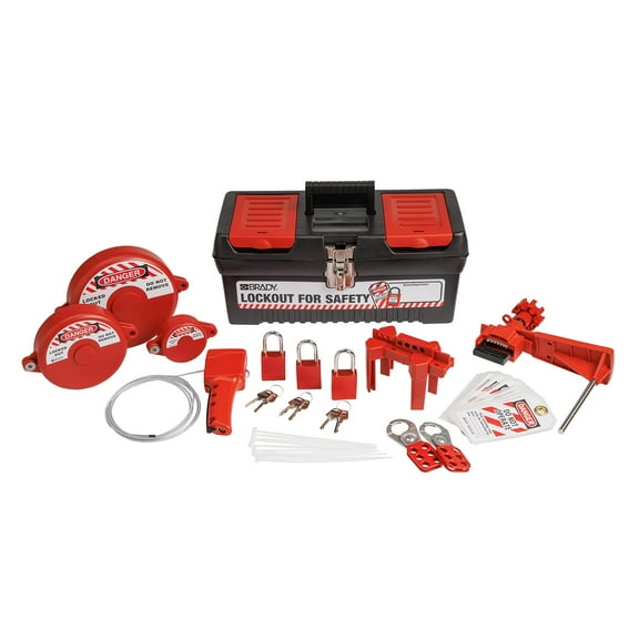 BRADY Lockout Tagout Kit with Loto Locks for Ball Universal. Includes Red Keyed Different Aluminum Padlocks, Cable Lockout, Hasps, Safety Lock Out Tags (1 Key Per Lock) - 153671 , Black CA3