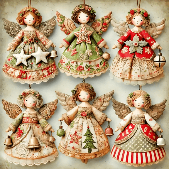 Christmas Ornaments under $5! Bzdzmqm Vintage Angel Christmas Ornaments Set, Wooden Angel Hanging Decor with Floral Designs, Traditional Christmas Tree Decorations, Handcrafted Wood Ornaments,