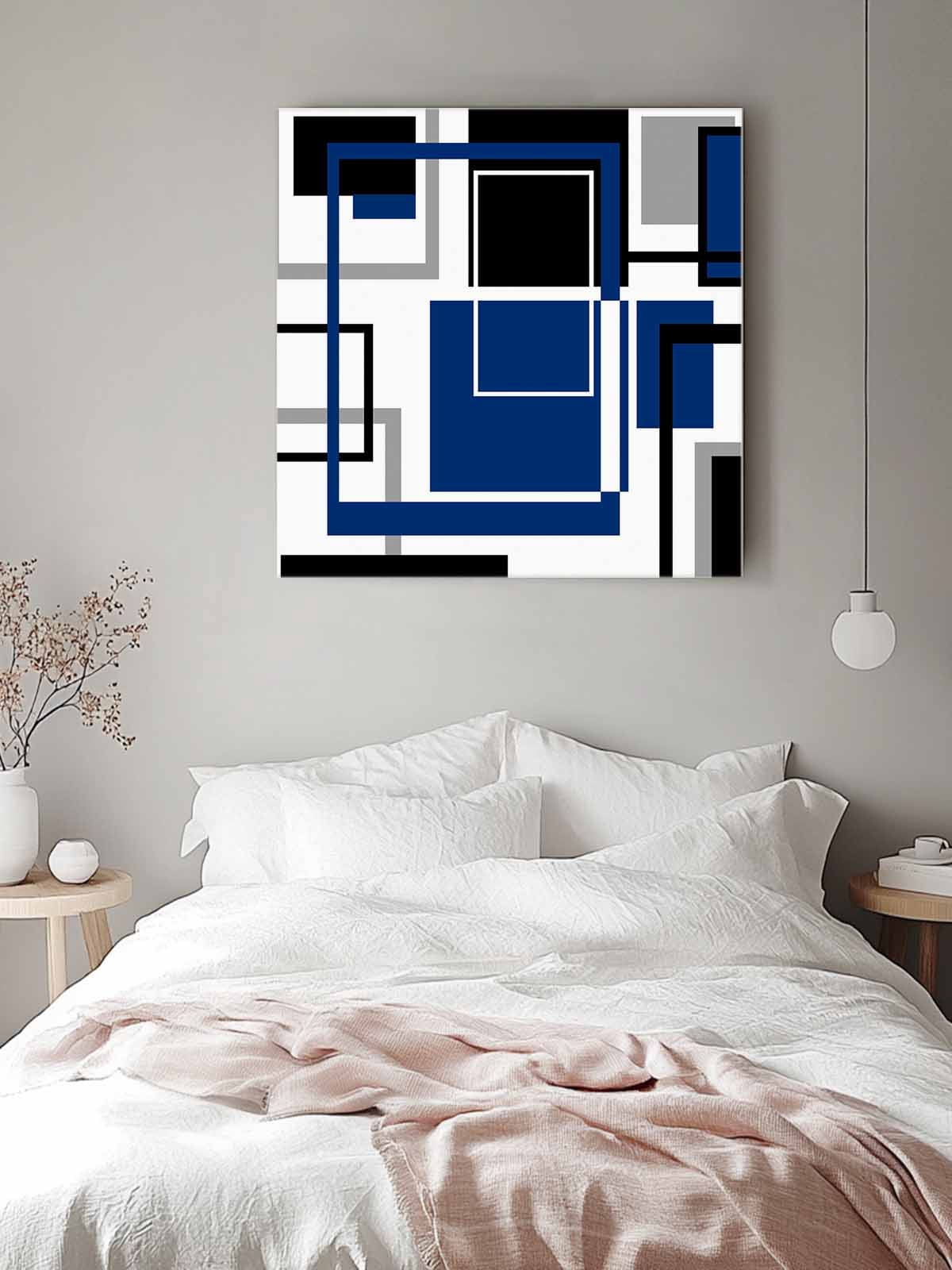 Canvas Print Wall Art Abstract Lines Art Black Blue Geometric Modern Stripe Framed Canvas Art Wall Decor Pictures Painting Morden Artwork for Living Room Bedroom, Ready to Hang, 12"x12"