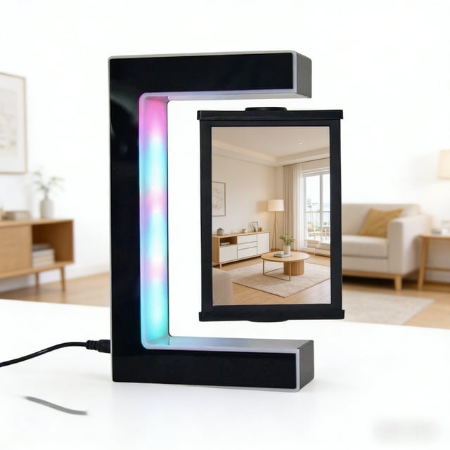 Picture Frame Magnetic Levitation Photo Frame With LED Lights Three Sided Photo Display Frame for Home Decor and Gifts(Black,1Pc) by JASKFLY