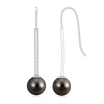 Rosec Jewels Tahitian Pearl Drop Dangle Earrings with Moissanite for Women - 8 mm - AAA Grade, 925 Sterling Silver