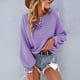 thumbnail image 4 of Sudadera de manga larga para mujer Camisa informal con cuello redondo y botones de color sólido Púrpura L, 4 of 7