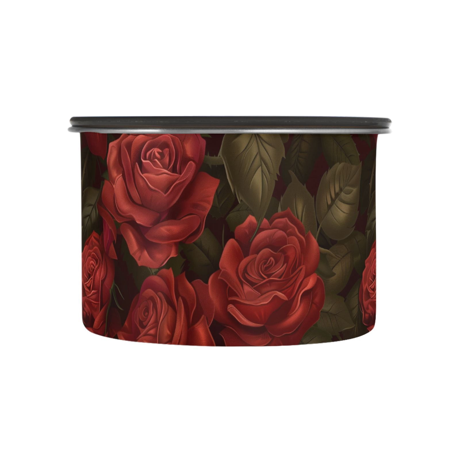 Dark Red Rose Flowers Airtight Coffee Bean Canister 30oz Food Storage Containers with Lids For Gournd, Tea, Sugar, Flour, Rice, Cereal, Candy Cookie Jar