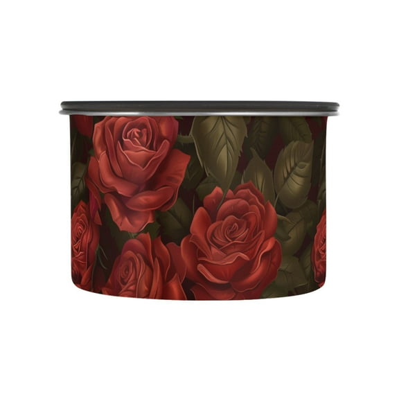 Dark Red Rose Flowers Airtight Coffee Bean Canister 17oz Food Storage Containers with Lids For Gournd, Tea, Sugar, Flour, Rice, Cereal, Candy Cookie Jar