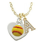 Softball in Heart - A - Gold Tone Crystal Initial Sophia Necklace, 18"+1"