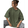 thumbnail image 3 of Camisetas Oversize para Mujer, Camisetas Vintage de Algodón, Cuello Redondo, Corta, Túnicas Lavadas de Verano. Verde 5XL, 3 of 9