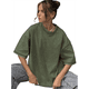 thumbnail image 3 of Camisetas Oversize para Mujer, Camisetas Vintage de Algodón, Cuello Redondo, Corta, Túnicas Lavadas de Verano. Verde L, 3 of 9