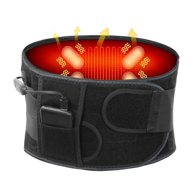6xigouma Heating Pad Back Massager Brace for Lower Back Pain Relief, Cordless Heated Back Brace Vibration Wrap with Rechargeable Battery, Warmer Lumbar Support Belt with Massage