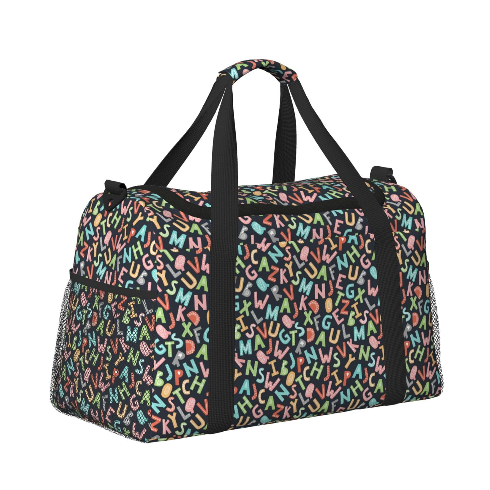 Fuzoiu Alphabet Print Travel Duffle Bag,Carry On Tote Bags,Duffel Bag,Sport Gym Bag, Hospital Bag for Labor and Delivery, Overnight Bag,Luggage Bag