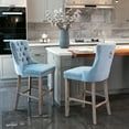 thumbnail image 2 of 2Pcs Velvet Upholstered Barstools with Button Tufted Decoration, Wooden Legs and Chrome Nailhead Trim, Contemporary Leisure Style Bar Chairs, Bar stools, Light Blue, 2 of 10