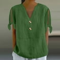 thumbnail image 2 of MIXUE Womens Summer Tops Summer Solid Color V Neck Button Short Sleeve Cold Shoulder Casual Tee Shirts Outwear,Green,S, 2 of 5