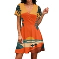 thumbnail image 4 of Summer Dresses for Women Hawaiian Printed V Neck Short Sleeve Fashion Flowy Wrap Dress Party Beach Sundress, 4 of 5