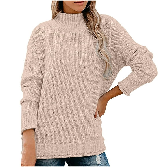 IROINNID Reduced Womens Sweater Jumper Turtleneck Pullover Sweater Solid Color Comfy Mid-Length Long Sleeve High Collar Knit Top