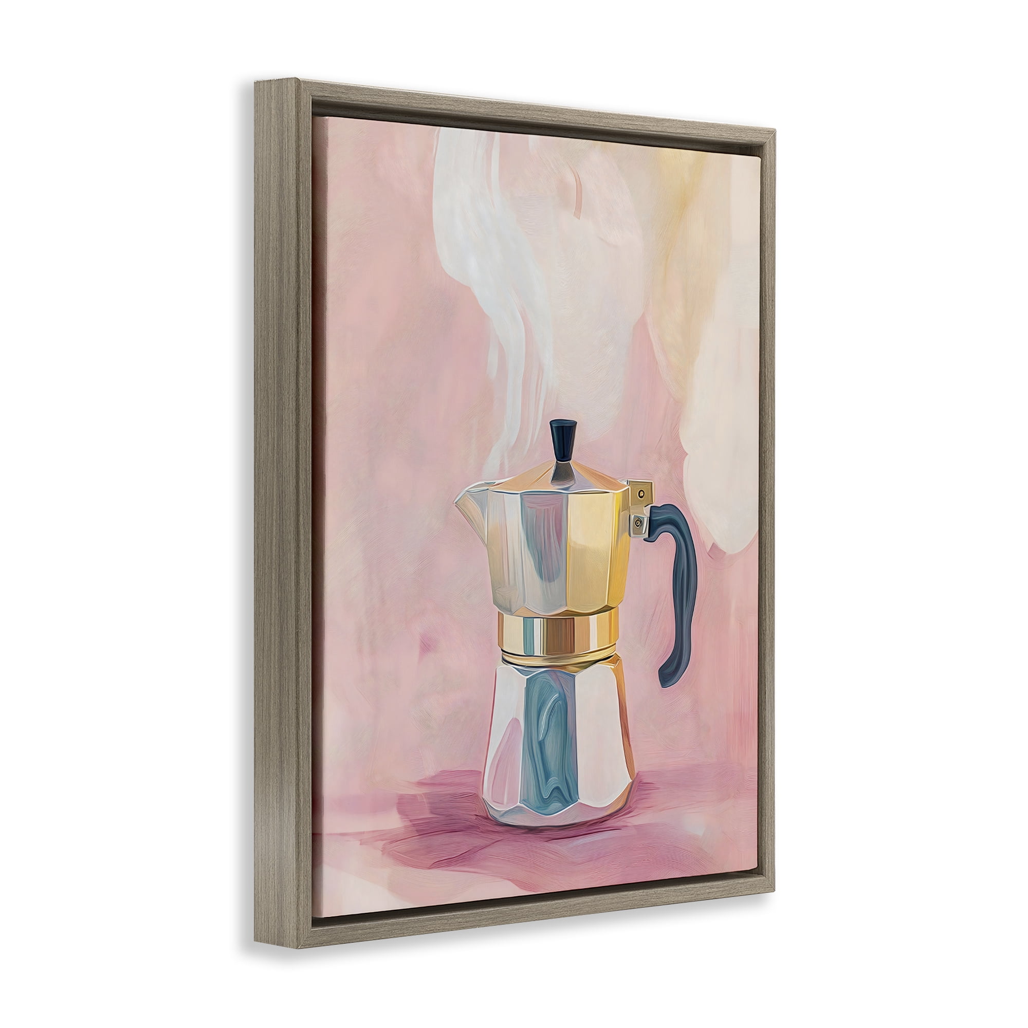 Stupell Industries Vintage Coffee Maker on Pink Brown Framed Floater Canvas Wall Art, design by The Prints Vibe