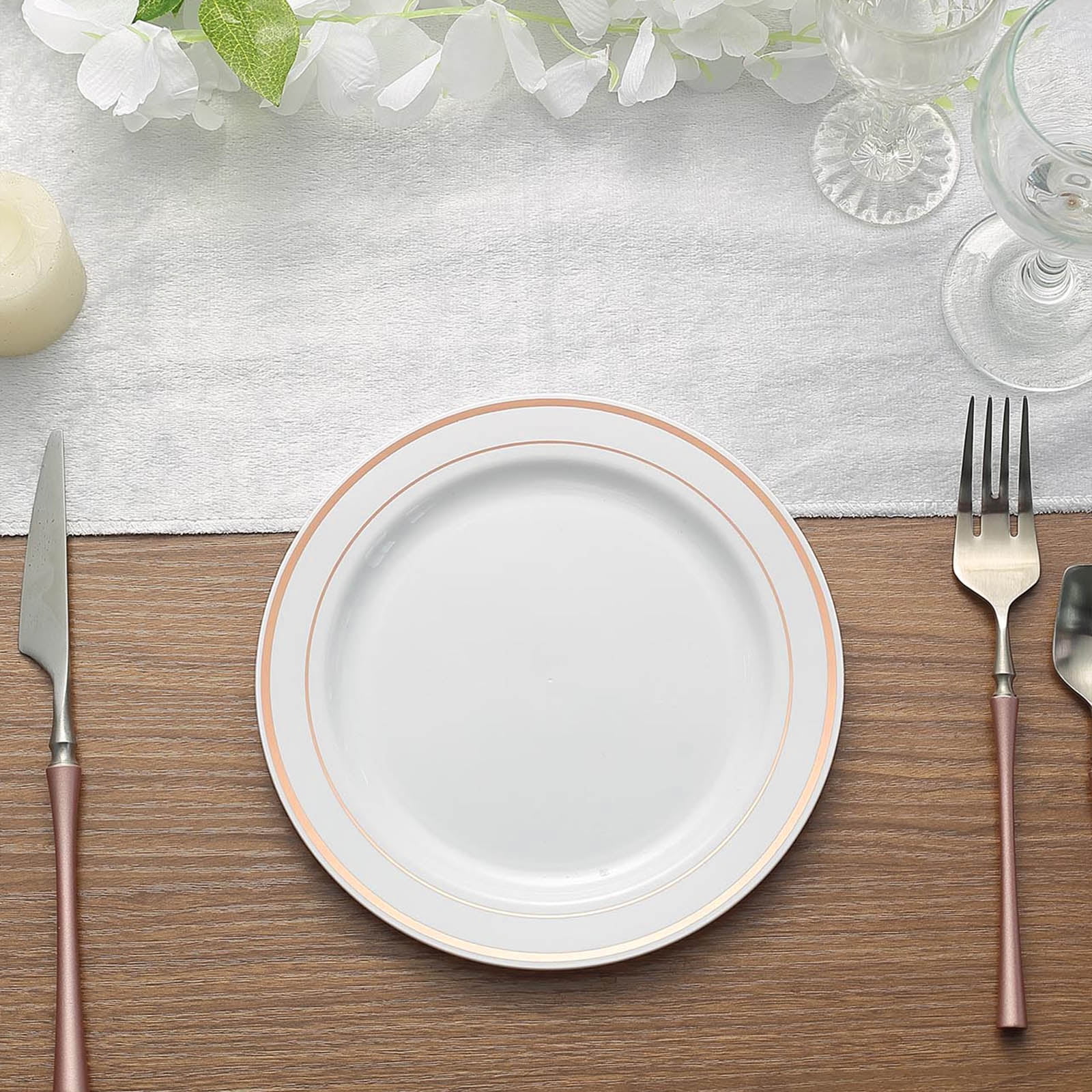 Efavormart 10 Pack - 8" White Très Chic Round Disposable Plastic Salad Dessert Plates With Rose ...