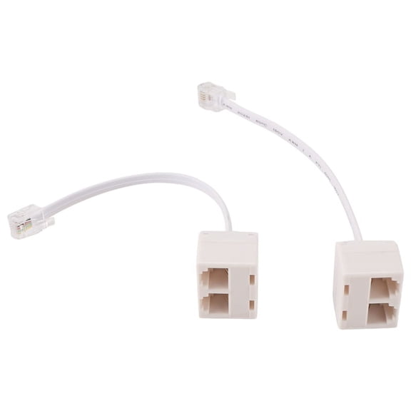 2pcs 6P4C RJ11 Dual Female to Male Telephone Cable Splitter Adapter,2 x Telephone Adapter,White