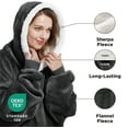 thumbnail image 3 of Cozy Comfort Wearable Blanket Hoodie, Sherpa Hoodie Blanket with Giant Pocket, Warm&cozy, Oversize, Grey Black, 3 of 6