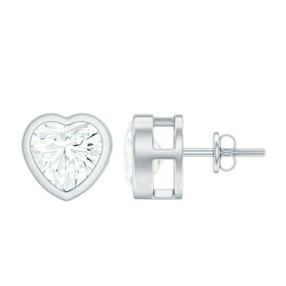 Rosec Jewels Heart Shape Moissanite Solitaire Stud Earrings for Women - 7 mm - D-VS1 Grade, 925 Sterling Silver