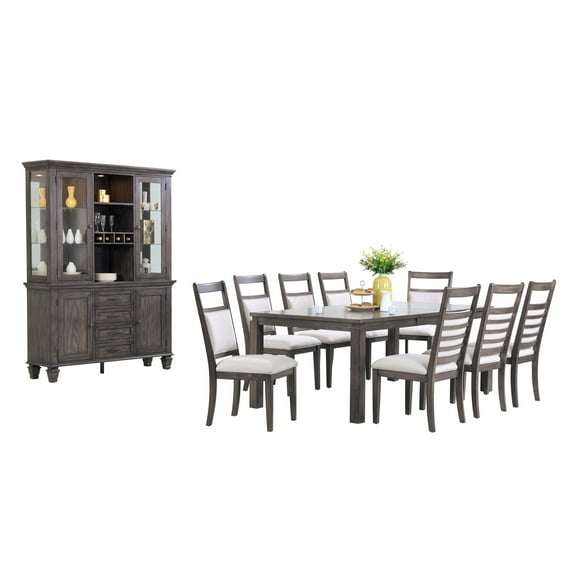 Sunset Trading Shades of Gray 11-Piece 82" Extendable Wood Dining Set in Gray