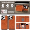 thumbnail image 4 of ELEHOLD Detachable Wallet Case for iPhone 15 Pro, RFID Blocking Magnetic Shockproof Leather Phone Case with Kickstand and Card Slots,Lightbrown, 4 of 5