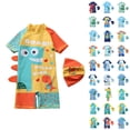 thumbnail image 2 of Grblisyd Boys Swimsuit One Piece Cute Cartoon Print Rash Guard Suits Short Sleeve Swimwear Kids Dinosaur Bathing Suit with Hat, 2 of 4