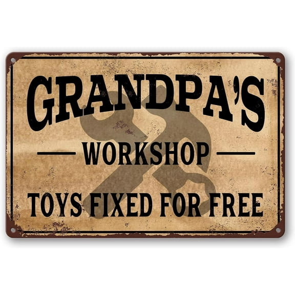 Grandpa's Workshop Metal Sign Garage Vintage Tin Sign Funny Birthday Gifts Wall Decor Plaque for Home Shop,8×12 inch