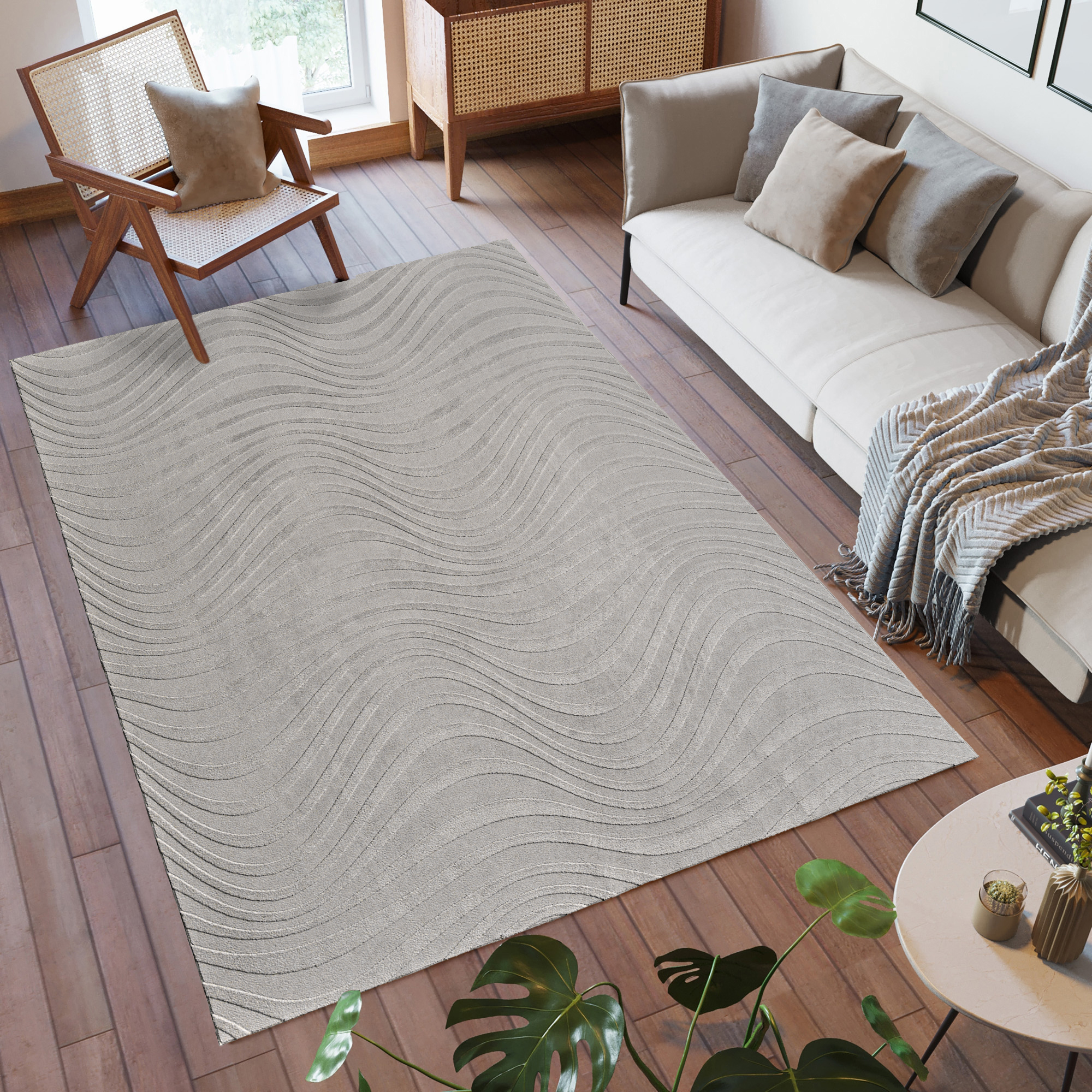 Vida Lomira Shag Striped Gray Area Rug, 5x8