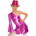 thumbnail image 3 of iixpin Girls Disco Bodysuit Set, 3-Piece Dance Outfit with Fringed Skirt & Sequined Hat Rose Pink 16, 3 of 7