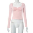 thumbnail image 5 of Lenpel Women's Crop Tops Long Sleeve Square Neck Ruched Side Split Slim T-Shirts Cropped Tee Blouses Going out Tops(Pink,X-Small), 5 of 5