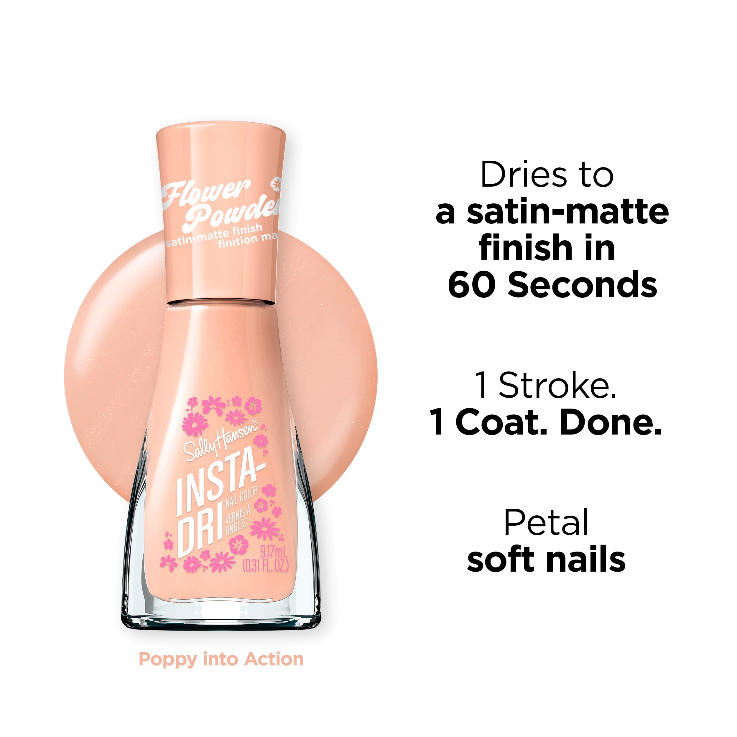 Sally Hansen Insta Dri Flower Powder Nail Polish, Quick-Drying, Long-Lasting Shine, Poppy Into Action​ 0.31 fl oz