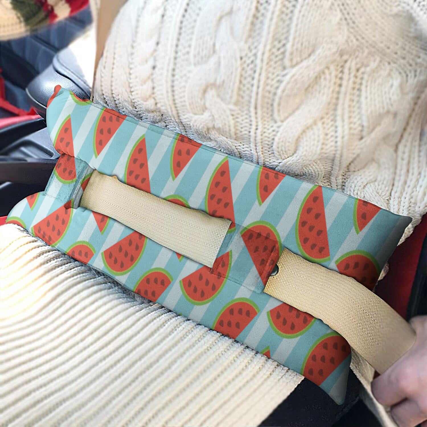 Tropical Watermelon Mastectomy Pillow for Car - Post Surgery Seatbelt Cushion for Women with Double Straps