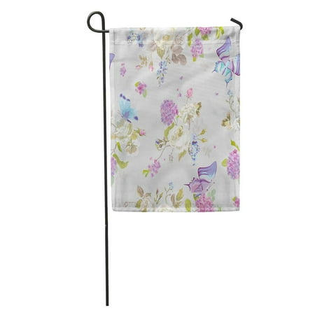 Butterfly Announcements - LADDKE Announcement Colorful Flowers Butterflies Floral Shabby Chic Pattern in Baby Garden Flag Decorative Flag House Banner 12x18 inch