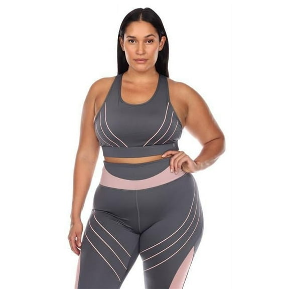 PS18582-04-3X Women Plus Size Cut Out Back Mesh Sports Bra, Gray - 3XL