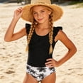 thumbnail image 2 of Mnyotv Girls Swimsuits Cut Out Bathing Suit Flutter Sleeve Tops and Floral Bikini Shorts Summer Beach Swimwears Size 15-16 Years, 2 of 8