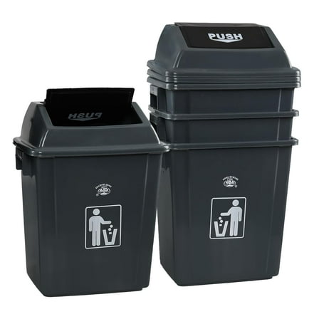 4-Pack Plastic Swing Top Trash Can, 5 Gallon Garbage Cans with Swing Lid, Grey