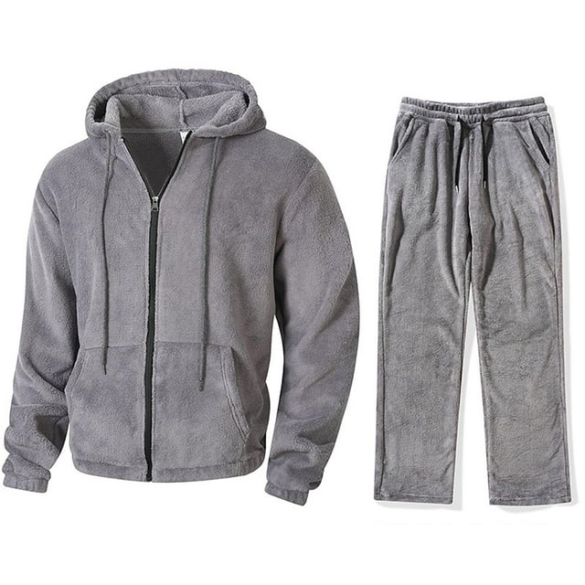 Ceisia Men's Loose Fit Fleece Tracksuit Set Full-Zip Hooded Jacket with Elastic Waist Drawstring Pants Gifts