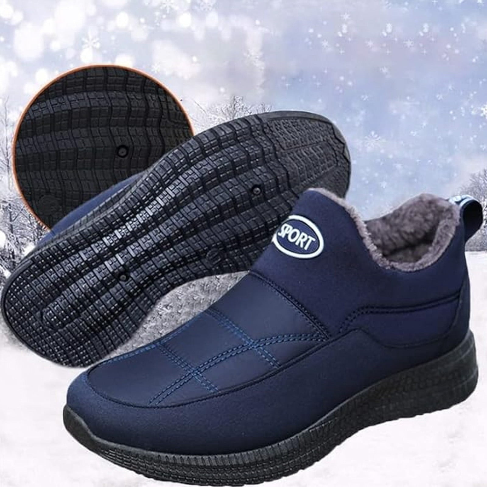 KaLI_Store Mens Snow Boots Warm Slip On Outdoor Ankle Winter Boots Blue,9.5
