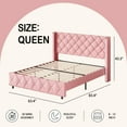 thumbnail image 6 of 4 EVER WINNER Queen Bed Frame, PU Leather Upholstered Platform Bed Frame with Diamond Tufted Headboard and Wingback, Pink, 6 of 7