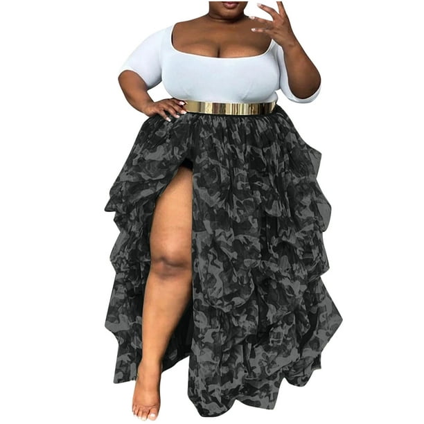 Levmjia Womens Dresses Skirts Plus Size Sale Casual Tulle Long Skirt High Waist Ruffle Floor Length Wedding Puffy Maxi Skirts - Walmart.com